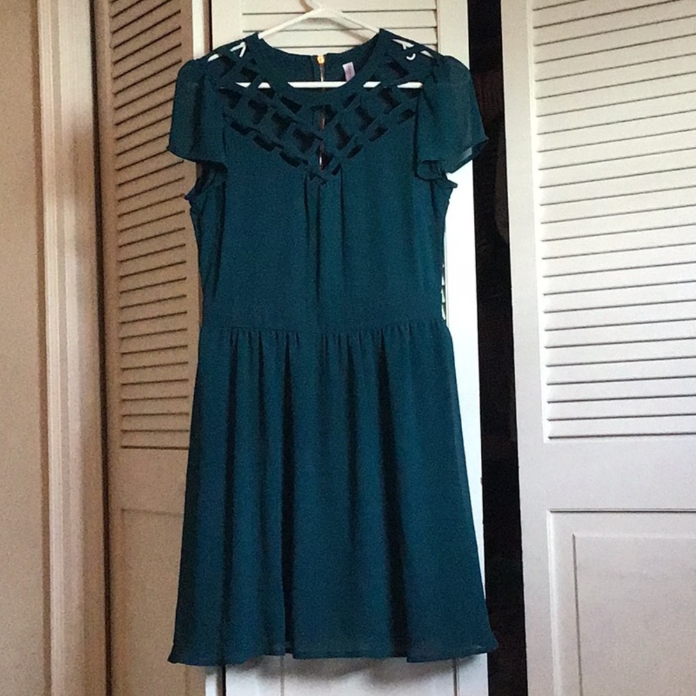 Emerald chiffon dress with cut out neckline